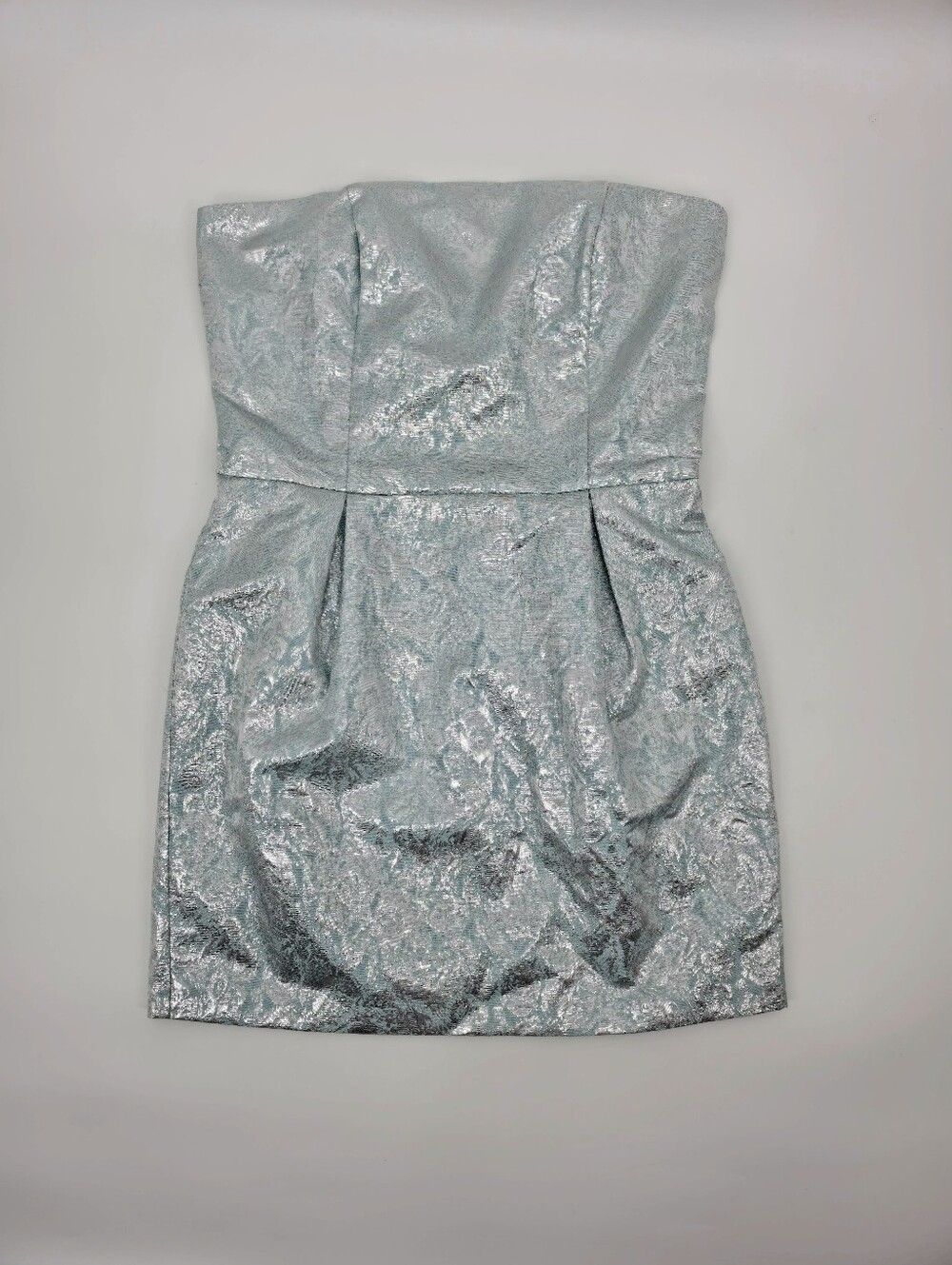 NWT Forever 21 Exclusive Mint Silver Metallic Brocade Strapless Dress Womens M